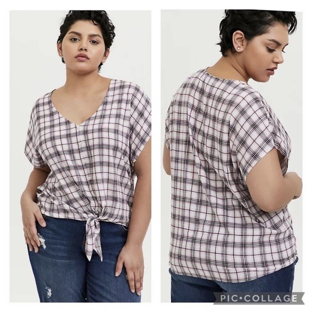 Torrid Pink Plaid Tie-Front Top